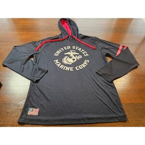 Sgt Grit USMC Marine Corps Hooded Performance Shirt Mens Black Red Large L